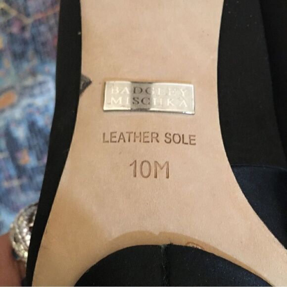 Badgley Mischka Black Satin pearl platform heels - Picture 7 of 9